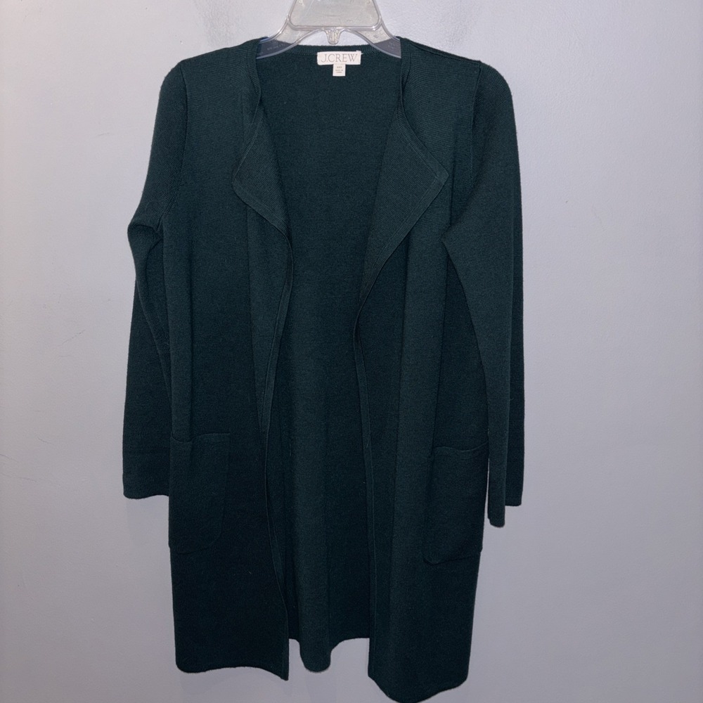 J.Crew Juliette Collarless Green Knit Cotton Wool Sweater Coat Cardigan Size XXS